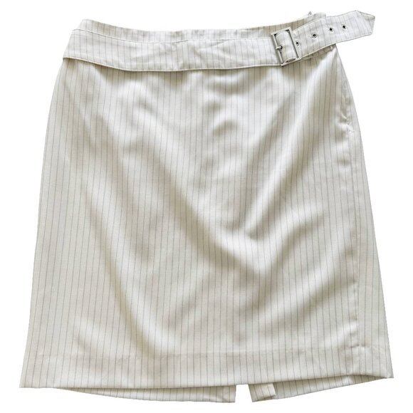 Anne Klein Cream Pinstripe Wool Skirt Suit Set Size 4 - Picture 4 of 6